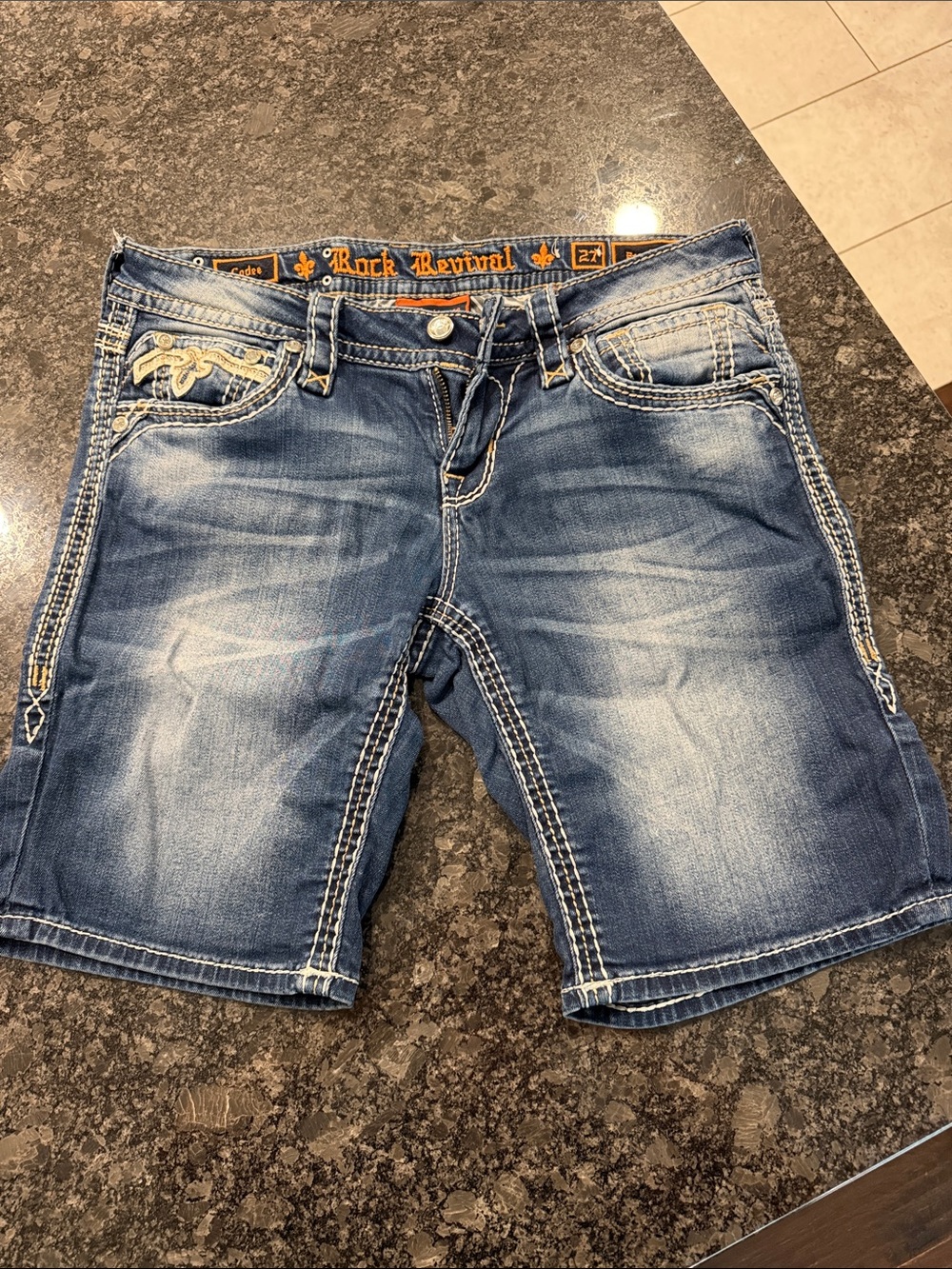 Rock Revival Faded Blue Distressed Denim Shorts